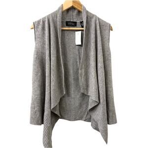 Barney’s XS Cashmere Heather Gray‎ Sleeveless Sweater Cardigan Waterfall Neutral